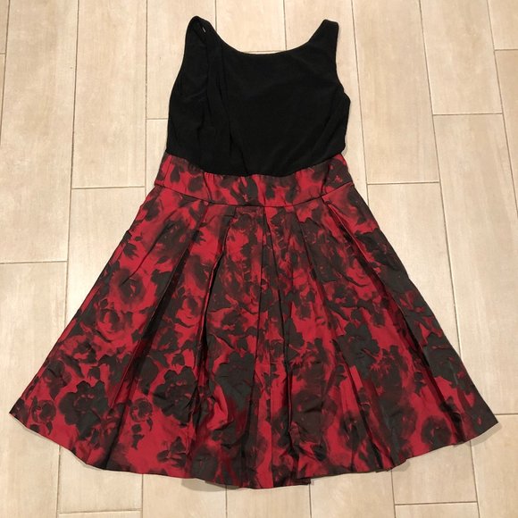 Womens Lauren Ralph Lauren Black Red Sleeveless Floral A-Line Dress 10 - Picture 1 of 9